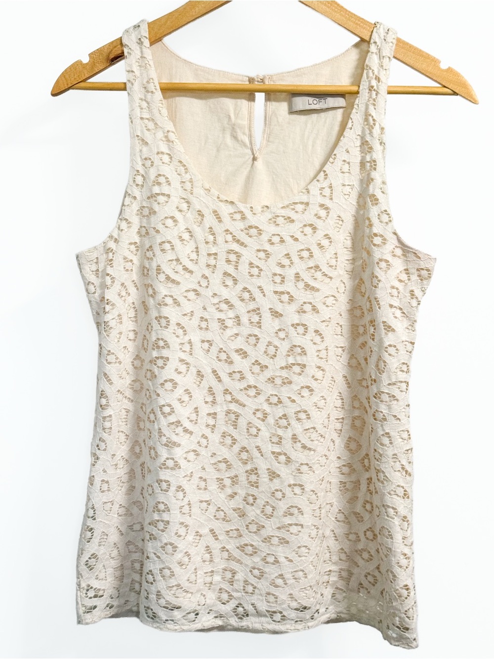 LOFT Ivory Lace Sleeveless Blouse Cotton Lined Est. XS Romantic
